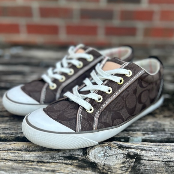 Coach Barrett Logo Brown/White Canvas Casual Fashion Sneakers Size 8.5 - Picture 8 of 13